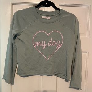 Harper & Elliott, XL, teal cropped sweatshirt with design